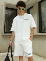 KOMPLET MĘSKI TEKSTUROWANY Z HAFTAMI T-SHIRT + SPODENKI SHEIN XL