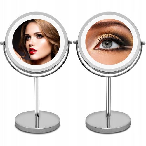 LUSTERKO KOSMETYCZNE DWUSTRONNE 13 cm PODŚWIETLANE LED LUSTRO STOJĄCE na Arena.pl