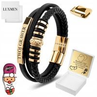 BRANSOLETKA MĘSKA SKÓRZANA Z GRAWEREM POZŁACANA GRAWER GRATIS REGULOWANA