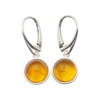 Kolczyki - miodowy Bursztyn okrągły i srebro
