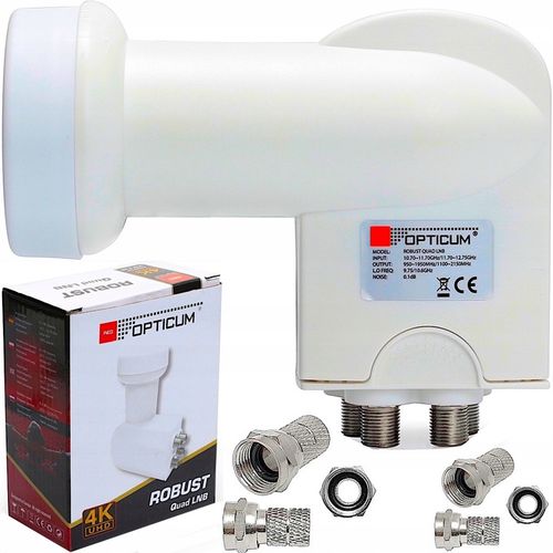 KONWERTER SATELITARNY QUAD na cztery OPTICUM Full HD 4K + MIERNIK + na Arena.pl