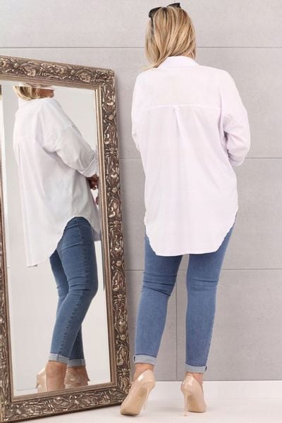 KOSZULA JEANSOWA DAMSKA DUŻE ROZMIARY ELEGANCKA DŁUGA OVERSIZE STYLOWA zdjęcie 4