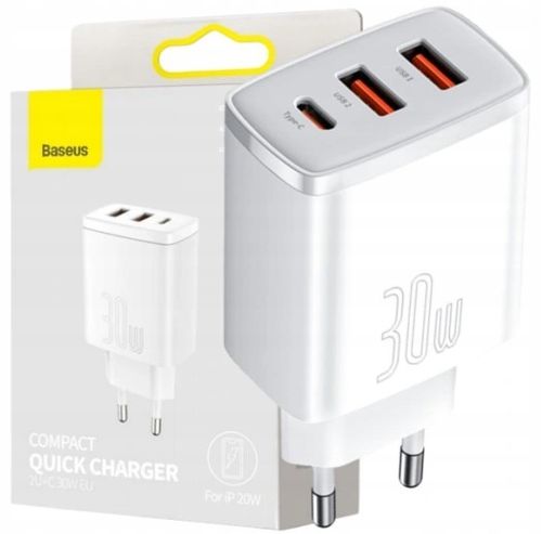BASEUS SZYBKA ŁADOWARKA SIECIOWA 3xUSB USB-C 30W ZASILACZ DO TELEFONU AFC na Arena.pl