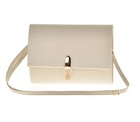 Laura Biaggi - torebka wizytowa kopertowa jasny beżowy mat klapka holo LA29