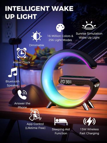 Inteligentny budzik ładowarka indukcyjna lampka led rgb (czarna) na Arena.pl