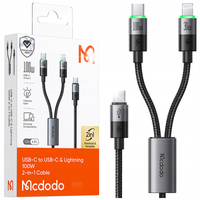 MCDODO KABEL USB-C 2W1 SZYBKIE ŁADOWANIE DO IPHONE 14 MACBOOK LED 100W 2M