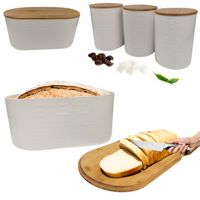 ZESTAW 5W1 CHLEBAK + POJEMNIKI NA KAWĘ CUKIER HERBATĘ DESKA KROJENIA