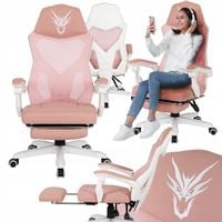 Fotel Gamingowy Obrotowy Różowy Krzesło Obrotowe Gracza z Podnóżkiem BING