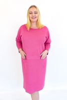 Oversizowa Sukienka Midi z Imitacji Zamszu z Kieszeniami Fuksjowa UNI