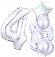 Balony 10szt na Czwarte urodziny Srebrne konfetti  F150_B_4