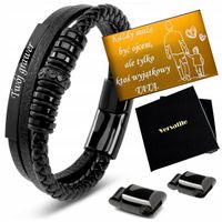 BRANSOLETKA MĘSKA SKÓRZANA SKÓRA CZARNA REGULOWANA 21-24CM! GRAWER GRATIS !