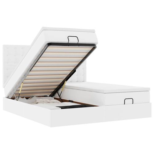 Łóżko otomana z materacami i LED, biała, 180x200cm, ekoskóra na Arena.pl