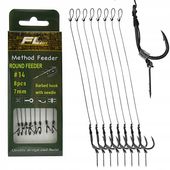 Gotowe Przypony method feeder 10 cm Haczyki z zadziorem #14 i igłą 7mm 8szt