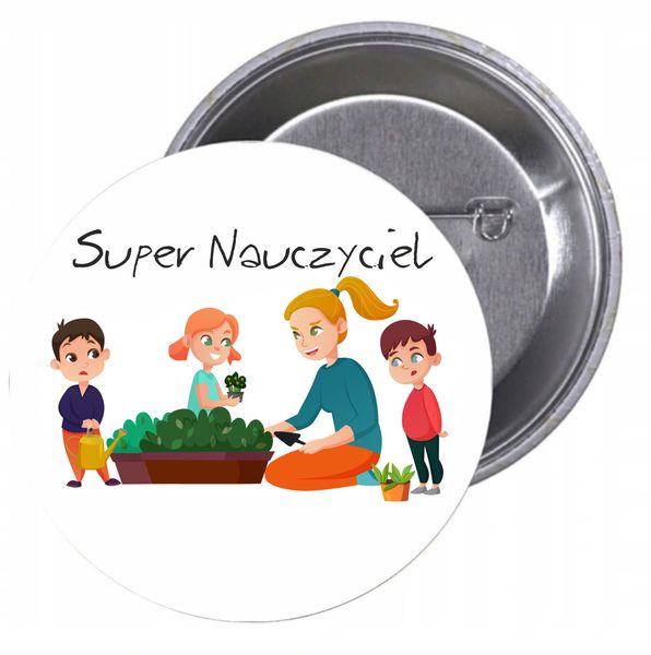 Przypinki buttony SUPER NAUCZYCIEL z grafiką zdjęcie 1