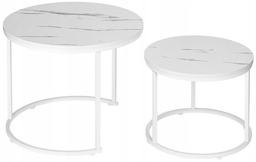STOLIK KAWOWY OKRĄGŁY 2W1 BIAŁY MARMUR ZESTAW 2 STOLIKÓW KAWOWYCH na Arena.pl