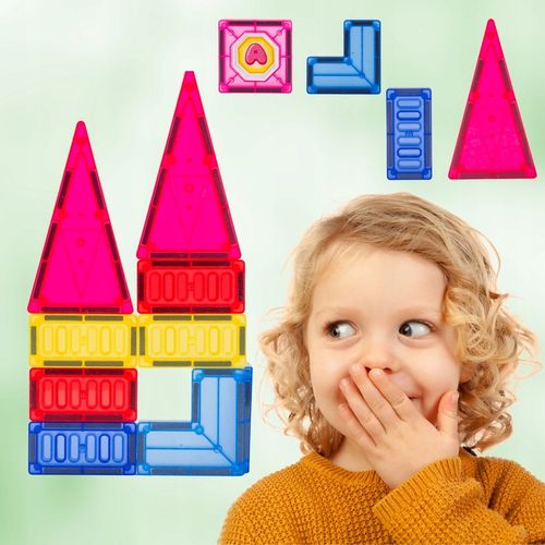 Klocki Magnetyczne 3D Zamek i Pojazdy Duży Zestaw 110 Elementów Edukacyjne na Arena.pl