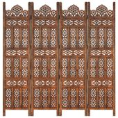 Parawan 4-panelowy, rzeźbiony, brąz, 160x165 cm, drewno mango