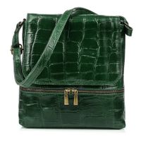VERA PELLE torebka skórzana listonoszka kroko z paskiem V461 c.zielona