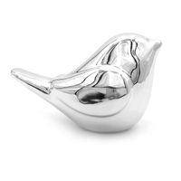 SREBRNY PTASZEK LUSTRZANY FIGURKA CERAMICZNA 8 cm DEKORACJA GLAMOUR