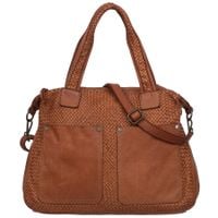 VERA PELLE torebka damska skórzana shopper vintage pleciona V652 camel