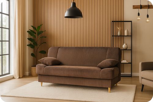 Kanapa sofa Belito rozkładana pojemnik f spania BONELL brązowa sztruks na Arena.pl