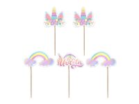 Pikery dekoracyjne, Jednorożec, 9 cm, 5 szt.