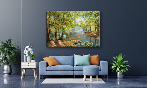 OBRAZ NA PŁÓTNIE 097 Staw w lesie 40x30cm na Arena.pl