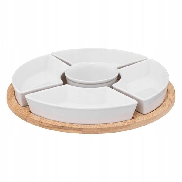 TACA BAMBUSOWA miski CERAMICZNE na przekąski 27 cm zdjęcie 1