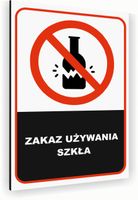 Tabliczka znak informacyjny 30x20 Biała ZAKAZ UŻYWANIA SZKŁA Nierdzewna