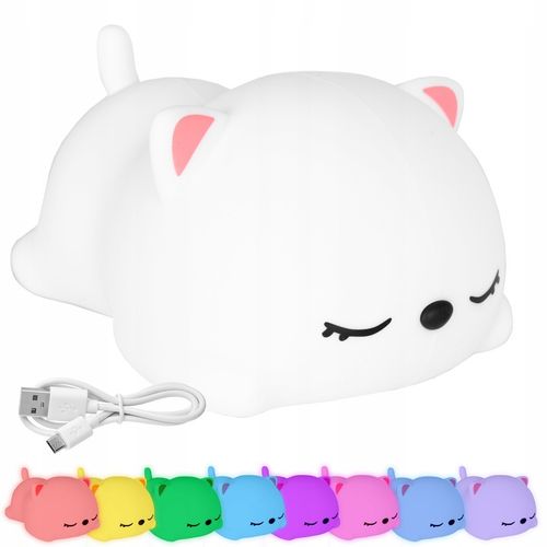 LAMPKA NOCNA DLA DZIECI KOLOROWA SILIKONOWA KOTEK LED RGB USB 16 KOLORÓW na Arena.pl