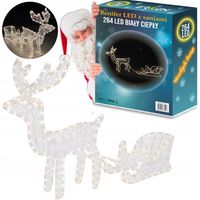 RENIFER Z SANIAMI JELONEK ŚWIECĄCY DUŻY LED 120cm 264 LED CIEPŁY BIAŁY XXL