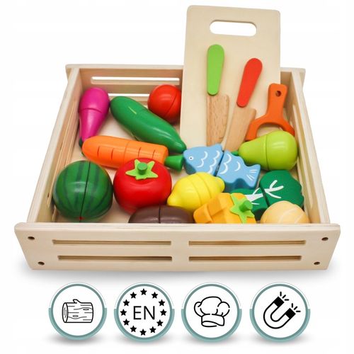 Drewniane Owoce i Warzywa Do Krojenia Zestaw XXL ze Skrzynką 17 elementów na Arena.pl