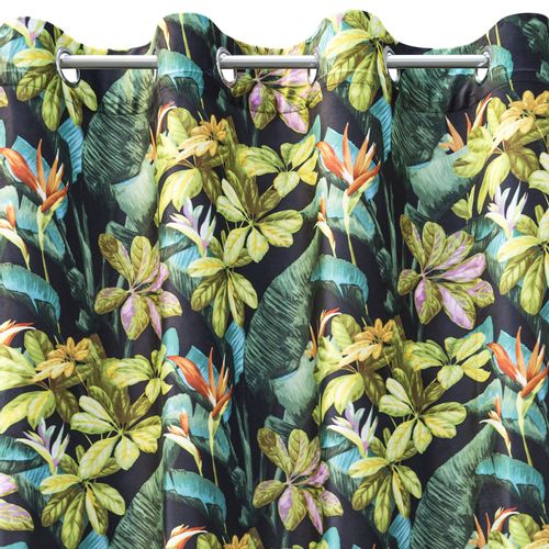 Zasłona gotowa na przelotkach LIVY 140x250 Design91 czarna w roślinny wzór na Arena.pl