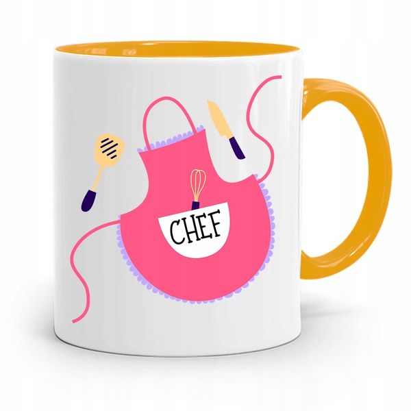 Kubek Żółty Prezent Dla Kucharza Kucharki Chef Z Nadrukiem Ze Zdjęciem zdjęcie 1