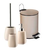 Zestaw komplet łazienkowy 4-elementowy kosz dozownik szczotka kubek beżowy