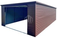 Garaż blaszany 4x5m - brama uchylna - ciemny brąz - dach spad w tył  SO118