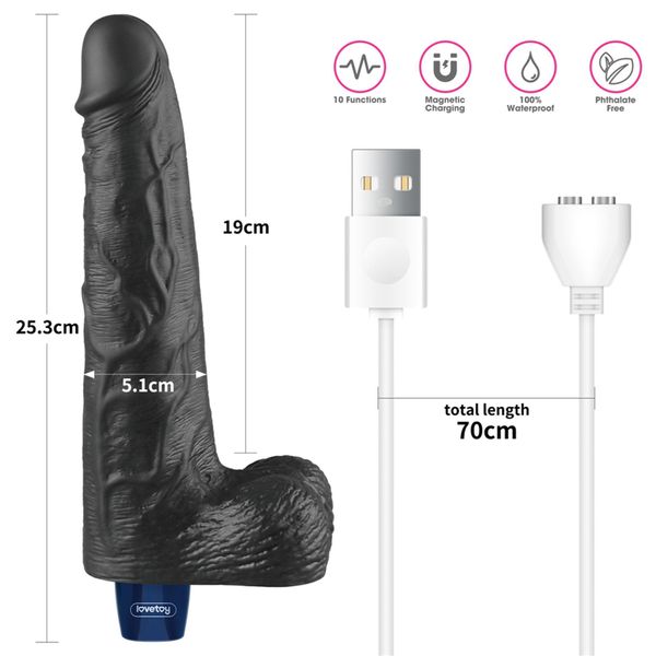 10" Real Softee Rechargeable Tpe Vibrating Dildo(Black) zdjęcie 2