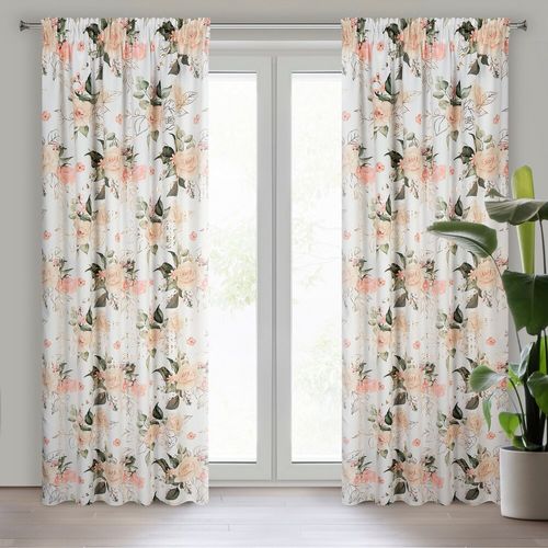 Zasłona gotowa na taśmie ROSE 135x270 Eurofirany biała w róże na Arena.pl