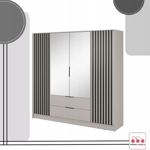 SZAFA GARDEROBA SOREN 4D KASZMIR 200CM OTWIERANA DUŻA PÓŁKI DRĄŻEK LUSTRO na Arena.pl