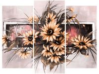 90CM 70 ZEGAR 3 ELEM SŁONECZNIKI PUDROWYM RÓZU SCIENNY DRUK