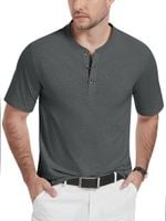 Koszulka męska Henley bawełniana t-shirt bez kołnierzyka szara gładka XXL