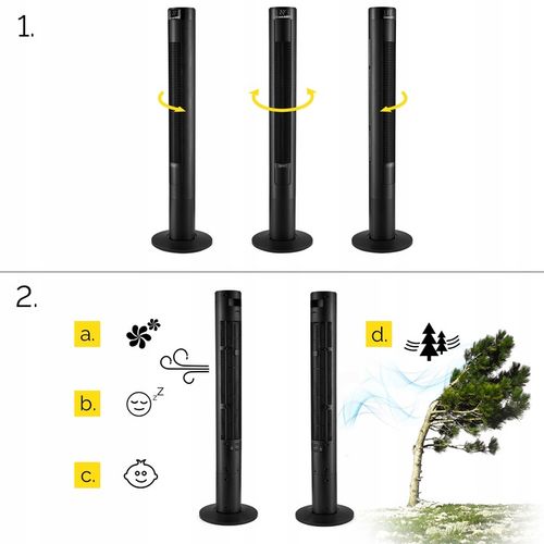 Wentylator kolumnowy stojący Cichy Yoer +10m zasięg 4 tryby Jonizacja na Arena.pl