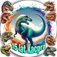 OPŁATEK NA TORT 20CM - DINOZAUR DINO DEKORACJA URODZINOWA + IMIĘ 15CM 18CM
