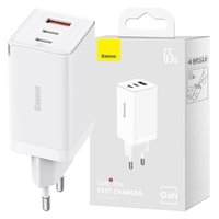Ładowarka sieciowa Baseus GaN5 Pro 2xUSB-C + USB, 65W (biała)
