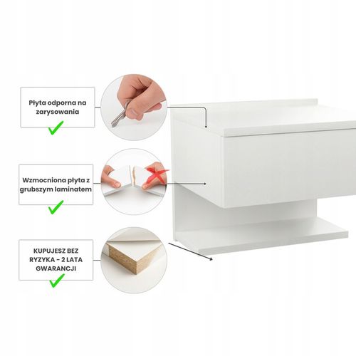 SZAFKA NOCNA WISZĄCA BIAŁA NAKASTLIK SZUFLADA PÓŁKA 35x32cm PRODUKT na Arena.pl