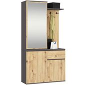 Szafa do przedpokoju z lustrem ENTRO 95 cm duża garderoba - szara artisan