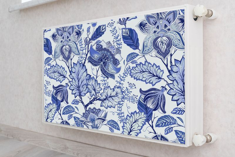 Mata MAGNETYCZNA Na Grzejnik Niebieskie Kwiaty Styl Folklor 80cm x 60cm zdjęcie 4