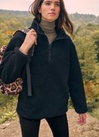 Czarny - Długi polar ze sztucznego kożuszka Borg z krótkim zamkiem L