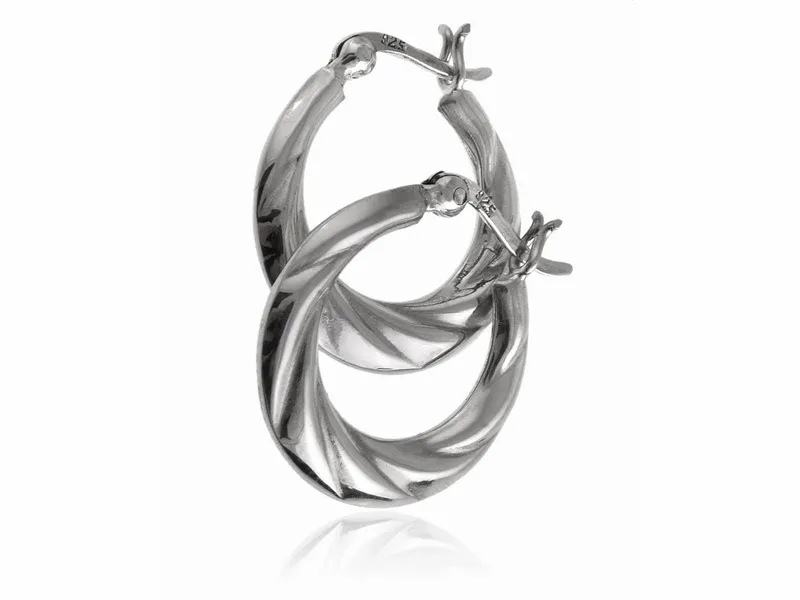 ELEGANCKIE KLASYCZNE SREBRNE WISZĄCE DMUCHANE KOLCZKI KOŁA KÓŁKA ZE WZOREM zdjęcie 1