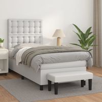 Łóżko kontynentalne z materacem, białe, ekoskóra 90x190 cm